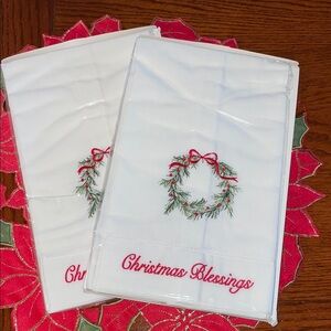 White Christmas Blessings Towels with Wreath Design